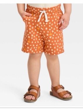 Cat & Jack Rust Orange Dot & Leaf Print Pull-On Shorts